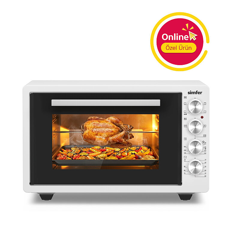 Simfer 4262 Beyaz 42 LT Turbo Fan Piliç Çevirme Mini/Midi Fırın - 6 Fonksiyon,Yoğurt Yapma, Buz Çözme & İç Aydınlatma - SİMFER