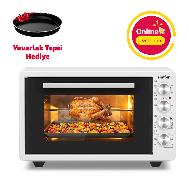 Simfer 4262 Beyaz 42 LT Turbo Fan Piliç Çevirme Mini/Midi Fırın - 6 Fonksiyon,Yoğurt Yapma, Buz Çözme & İç Aydınlatma - SİMFER