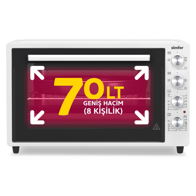 Simfer 7032 Beyaz 70 LT Turbo Fan Mini / Midi Fırın - 4 Fonksiyon, Yoğurt Yapma & Buz Çözme Özellikli - 2