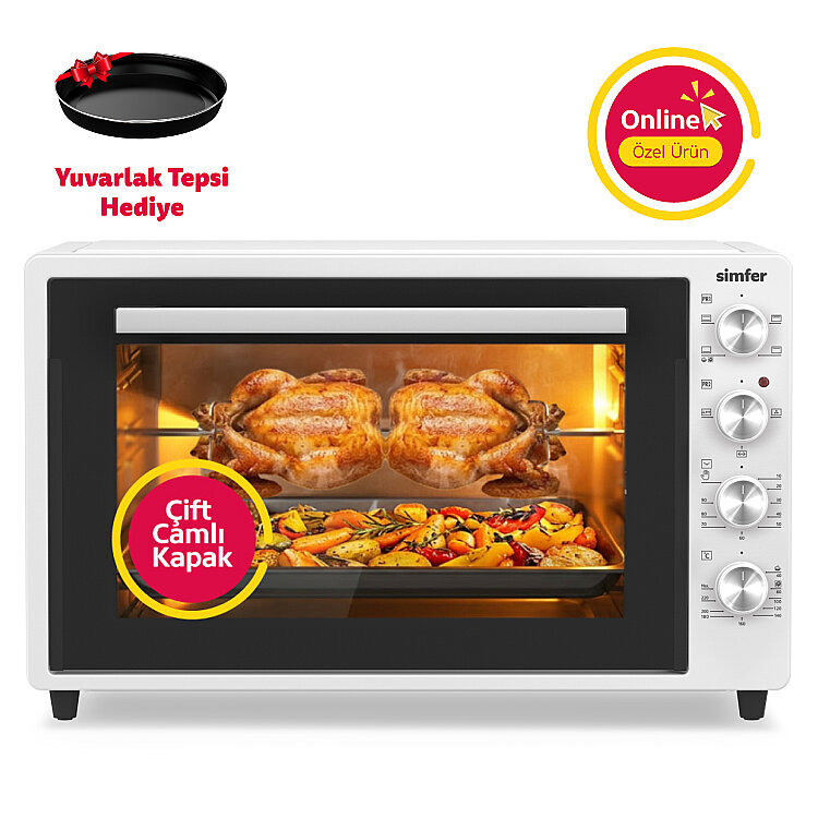 Simfer 7062 Beyaz 70 LT Turbo Fan Piliç Çevirme Mini/Midi Fırın - Multi Fonksiyon, Yoğurt Yapma, Buz Çözme & Çift Cam - SİMFER
