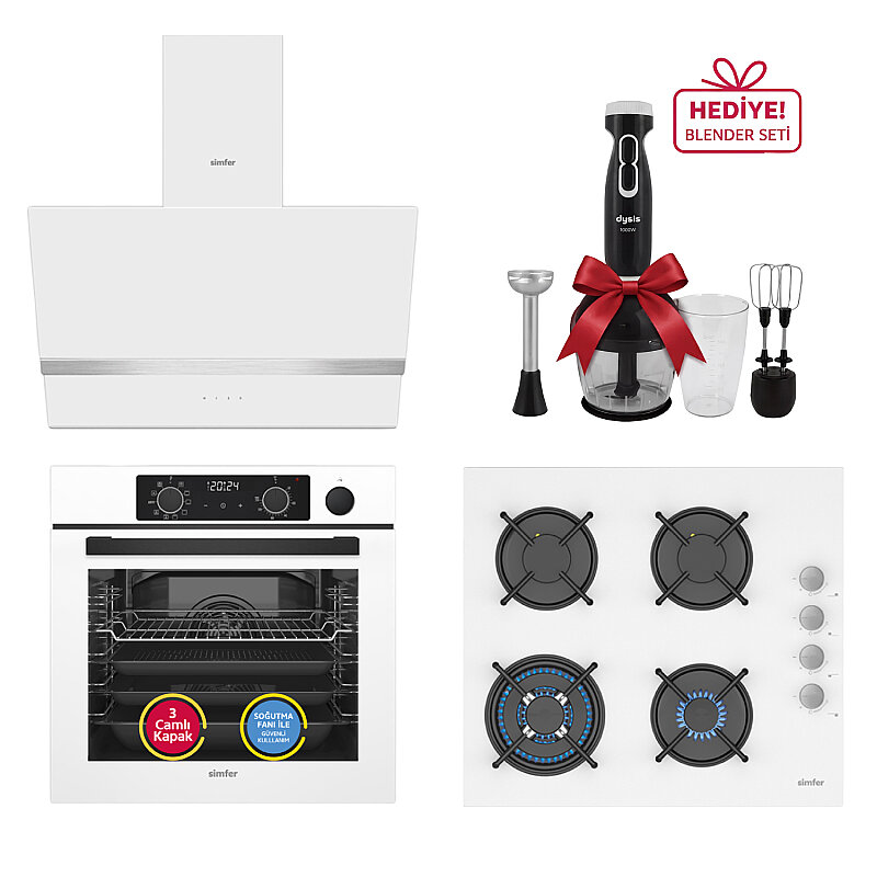 Simfer 0+10 Fonksiyon Steam Master Beyaz 3'lü Ankastre Set (8245 Fırın + 3509 Ocak + 8739 Davlumbaz) - 1