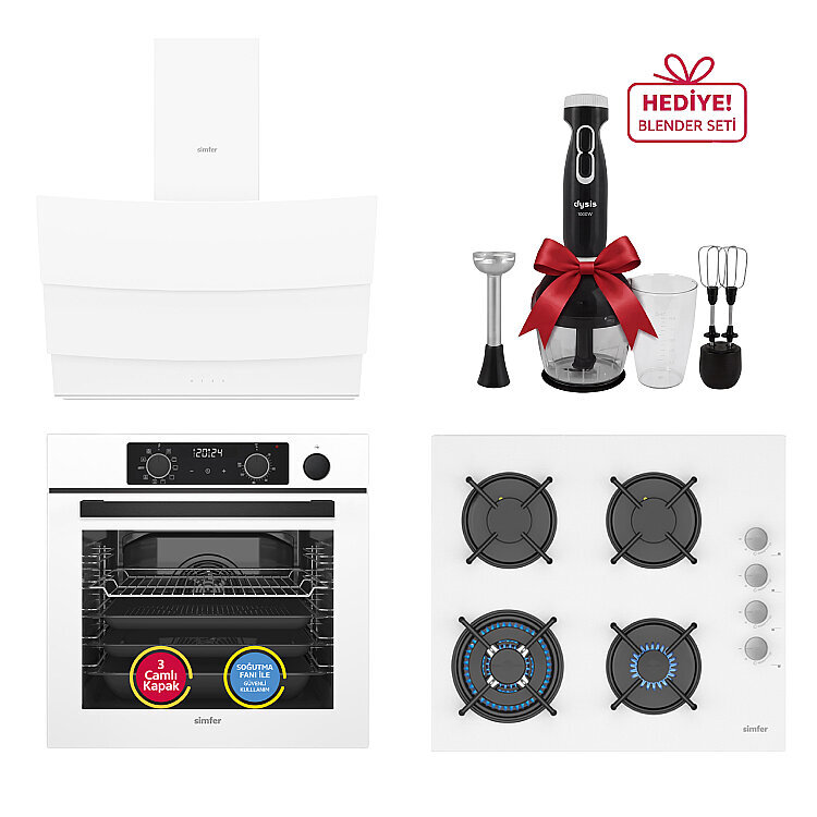 Simfer 0+10 Fonksiyon Steam Master Beyaz 3'lü Ankastre Set (8245 Fırın + 3509 Ocak + 8707 Davlumbaz) - Simfer