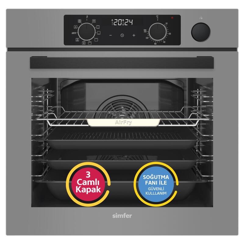 Simfer 11 Fonksiyon Steam Master Gri 3'lü Ankastre Set (8246 Fırın + 3656 Ocak + 8740 Davlumbaz) - 2