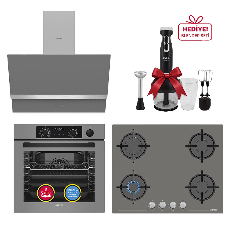 Simfer 0+10 Fonksiyon Steam Master Gri 3'lü Ankastre Set (8246 Fırın + 3656 Ocak + 8740 Davlumbaz) - 1