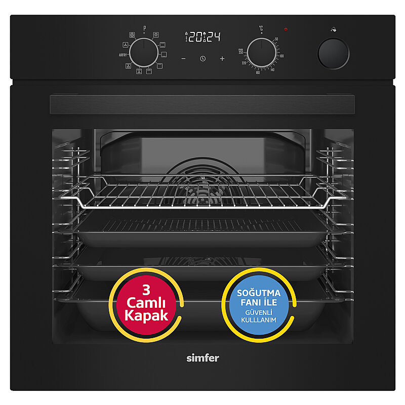 Simfer 11 Fonksiyon Steam Master Siyah 3'lü Ankastre Set (8244 Fırın + 3653 Ocak + 8738 Davlumbaz) - 2