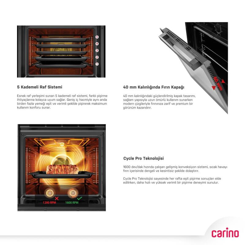 Carino 8403 0+3 Fonksiyon Dijital Siyah Power Turbo Ankastre Fırın - 4