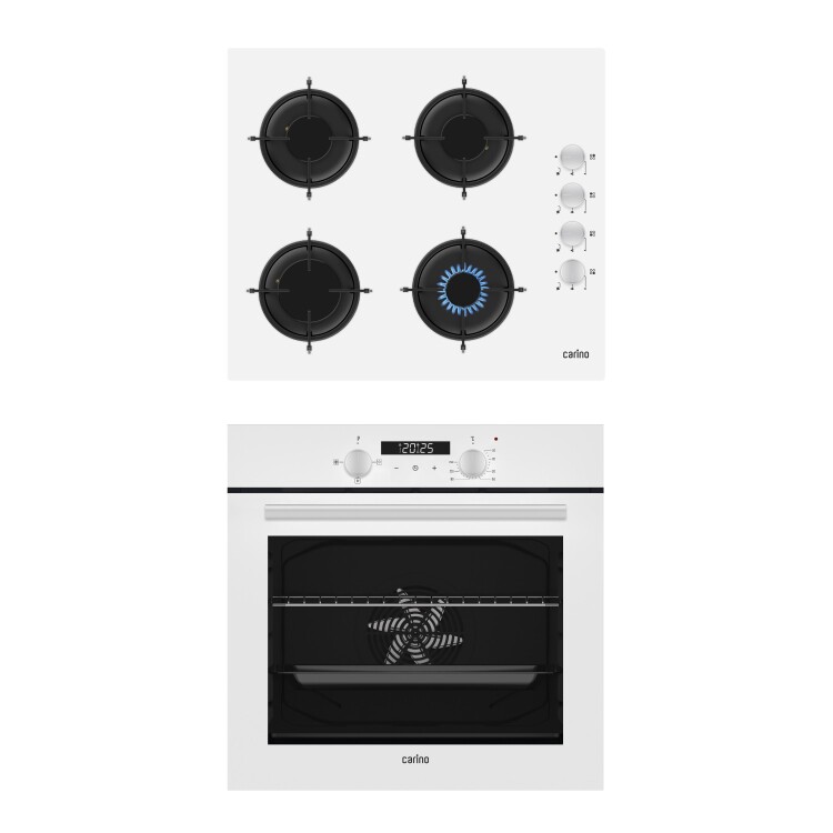 Carino 0+3 Fonksiyon Dijital Beyaz Power Turbo 2'li Cam Ocaklı Ankastre Set (Fırın+Ocak) - Carino