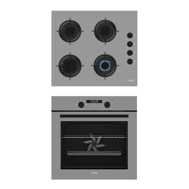 Carino 4 Fonksiyon Dijital Gri Power Turbo 2'li Cam Ocaklı Ankastre Set (Fırın+Ocak) - Carino