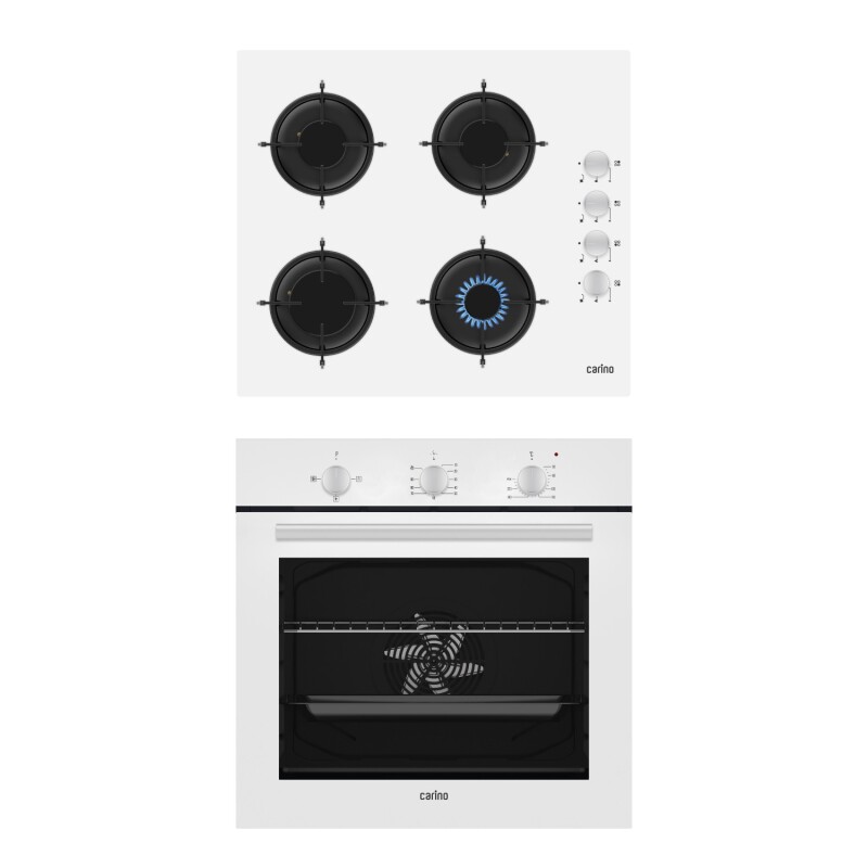 Carino 0+3 Fonksiyon Mekanik Beyaz Power Turbo 2'li Cam Ocaklı Ankastre Set (Fırın+Ocak) - 1