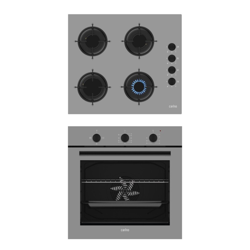 Carino 4 Fonksiyon Mekanik Gri Power Turbo 2'li Cam Ocaklı Ankastre Set (Fırın+Ocak) - 1