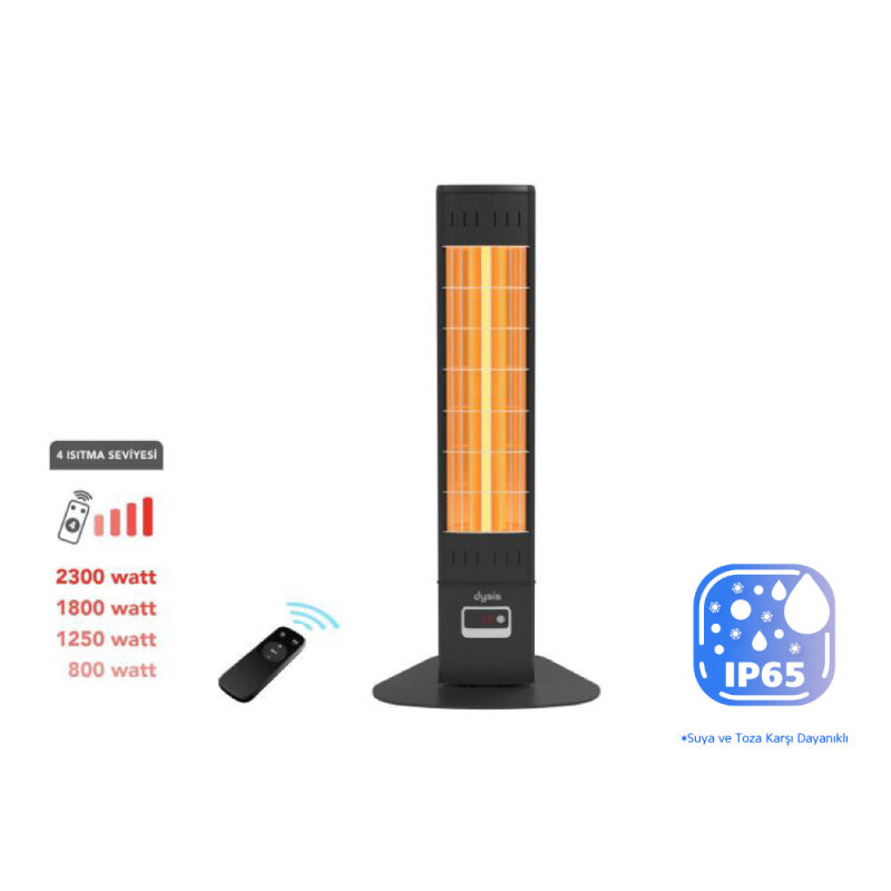 Dysis Single X Karbon Serisi IP65 Suya-Toza Dayanıklı 2300 W Siyah Uzaktan Kumandalı İç/Dış Mekan Isıtıcı - 1
