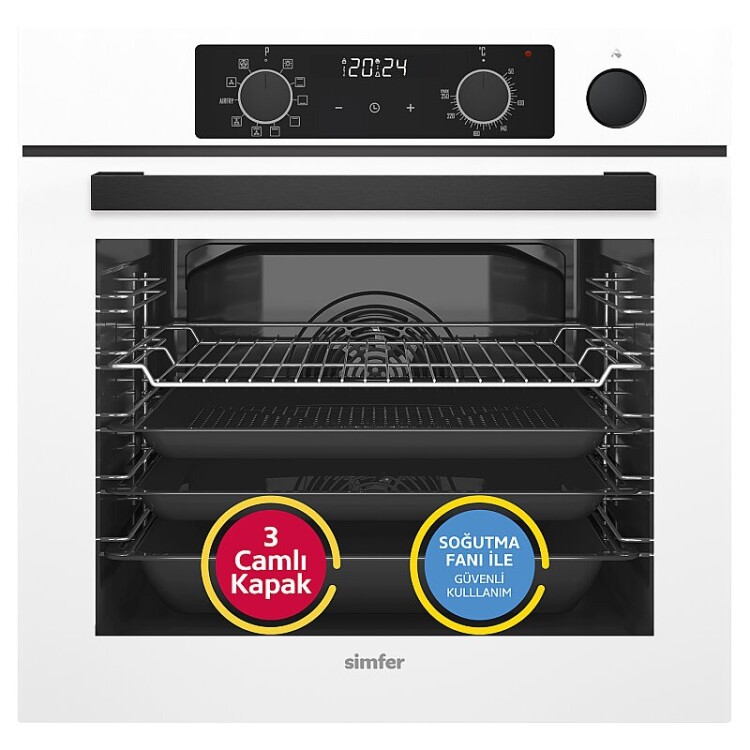 Simfer 0+10 Fonksiyon Steam Master Beyaz 3'lü Ankastre Set (8245 Fırın + 3751 Ocak + 8704 Davlumbaz) - 2