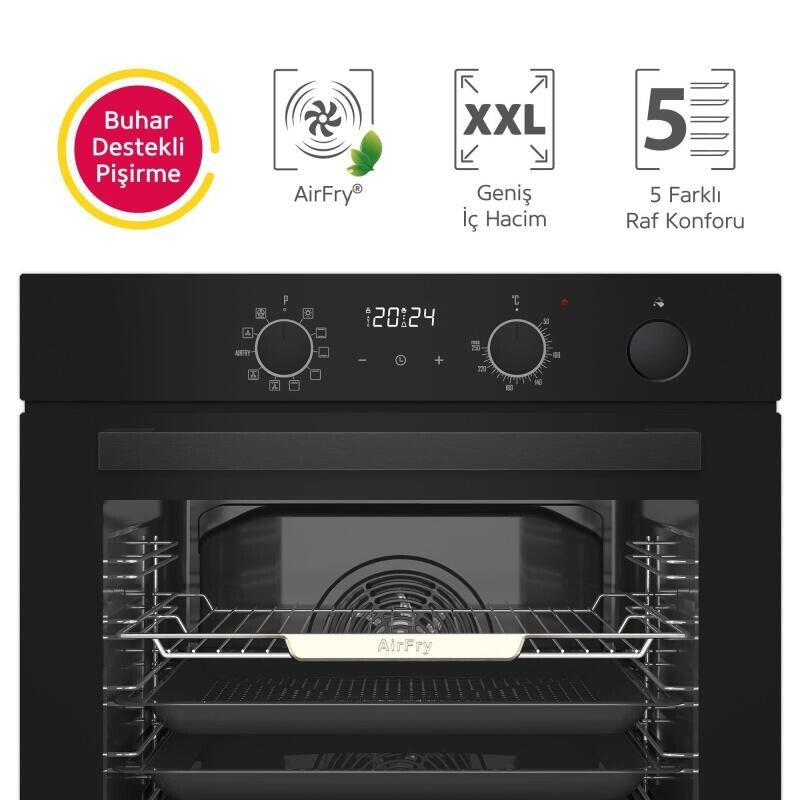 Simfer 0+10 Fonksiyon Steam Master Siyah 3'lü Ankastre Set ( 8244 Fırın - 3750 Ocak - 8738 Davlumbaz) - 6