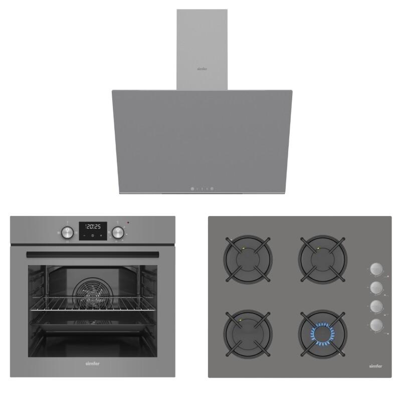 Simfer 0+3 Fonksiyon Dijital Gri PowerTurbo 3'lü Ankastre Set (Fırın+Ocak+Davlumbaz) - 1