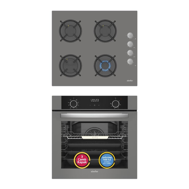 Simfer 10 Fonksiyon Airfry Gri 2'li Ankastre Set (8217 Fırın + 3538 Ocak) - 1