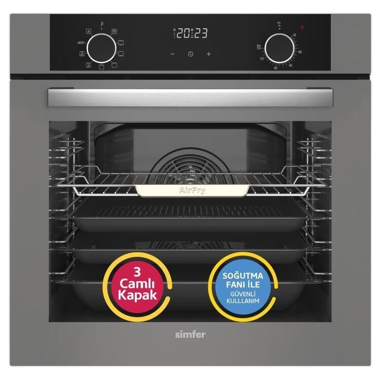 Simfer 10 Fonksiyon Airfry Gri 2'li Ankastre Set (8217 Fırın + 3538 Ocak) - 2