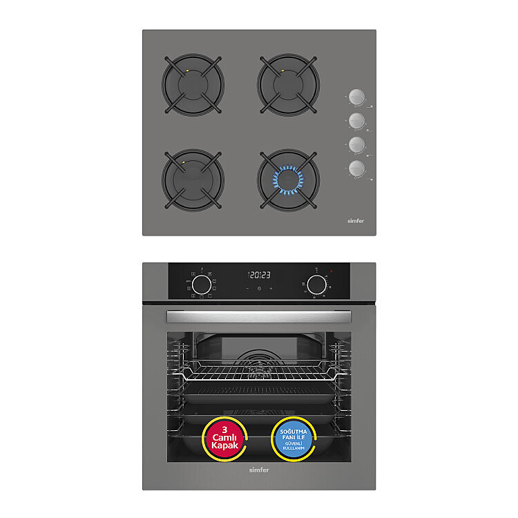 Simfer 10 Fonksiyon Airfry Gri 2'li Ankastre Set (8217 Fırın + 3538 Ocak) - Simfer