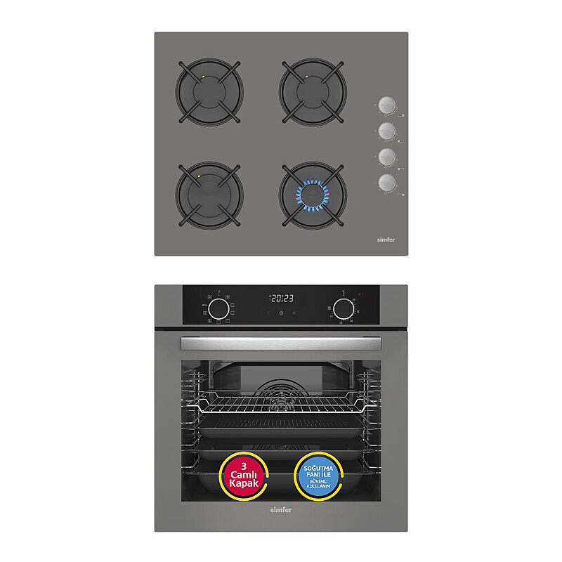 Simfer 0+9 Fonksiyon Airfry Gri 2'li Ankastre Set (8217 Fırın + 3538 Ocak) - 1