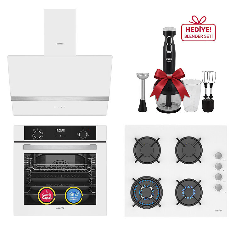 Simfer 0+9 Fonksiyon Airfry Beyaz 3'lü Ankastre Set (8216 Fırın + 3507 Ocak + 8739 Davlumbaz) - Simfer