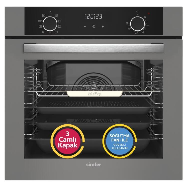 Simfer 10 Fonksiyon Airfry Gri 3'lü Ankastre Set (8217 Fırın + 3538 Ocak + 8740 Davlumbaz) - 2