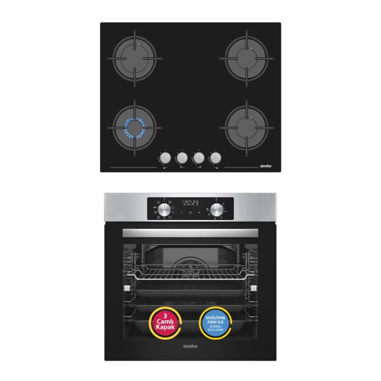 Simfer 10 Fonksiyon Airfry Plus Inox 2'li Ankastre Set (8210 Fırın + 3653 Ocak) - Simfer