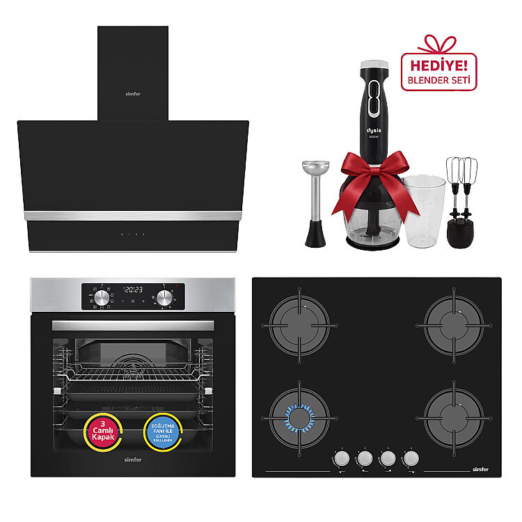 Simfer 0+9 Fonksiyon Airfry Plus Inox 3'lü Ankastre Set (8210 Fırın + 3653 Ocak + 8738 Davlumbaz) - Simfer