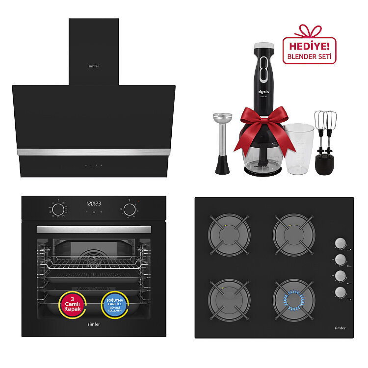 Simfer 0+9 Fonksiyon Airfry Siyah Dijital 3'lü Ankastre Set(8215 Fırın + 3500 Ocak + 8738 Davlumbaz) - Simfer
