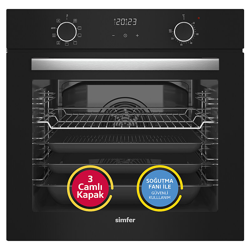 Simfer 0+9 Fonksiyon Airfry Siyah Dijital 3'lü Ankastre Set(8215 Fırın + 3508 Ocak + 8738 Davlumbaz) - 3