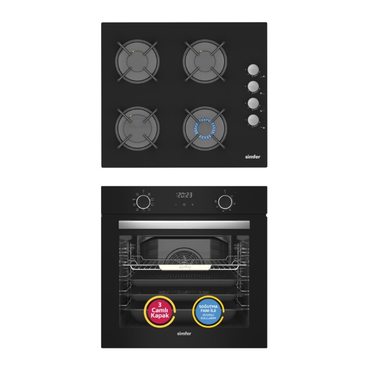 Simfer 10 Fonksiyon Airfry Siyah Dijital 2'li Ankastre Set (8215 Fırın + 3500 Ocak) - Simfer