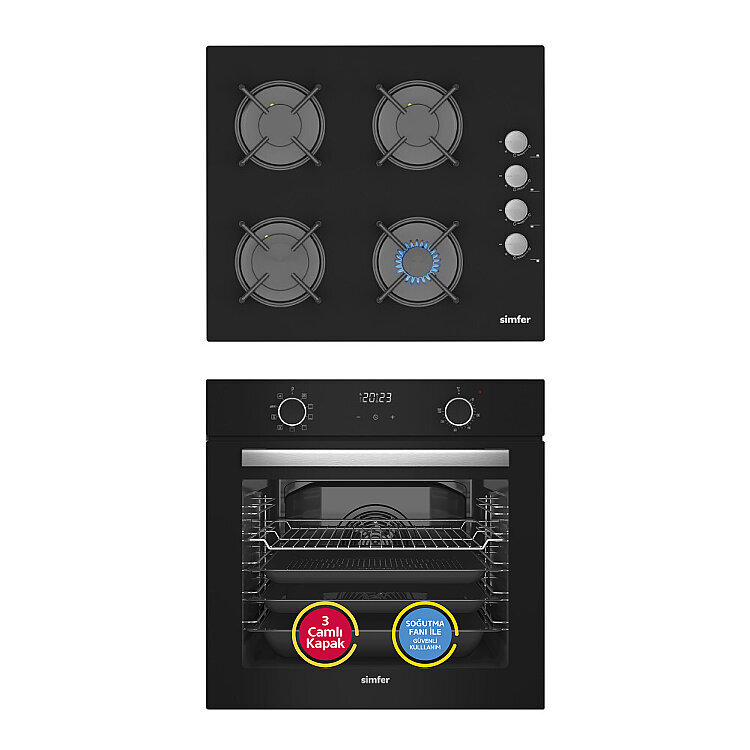 Simfer 10 Fonksiyon Airfry Siyah Dijital 2'li Ankastre Set (8215 Fırın + 3500 Ocak) - Simfer