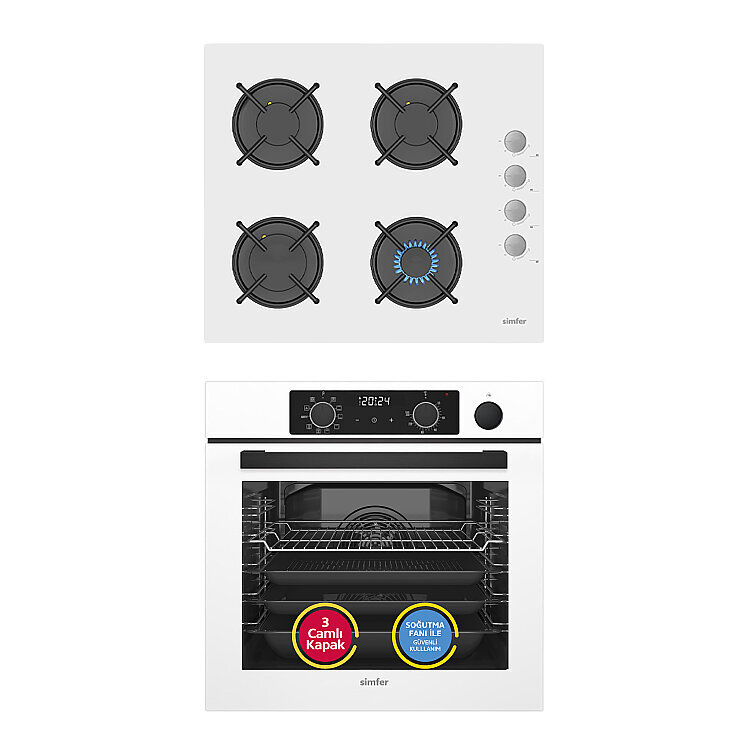 Simfer 11 Fonksiyon Steam Master Beyaz 2'li Ankastre Set (8245 Fırın + 3654 Ocak) - Simfer