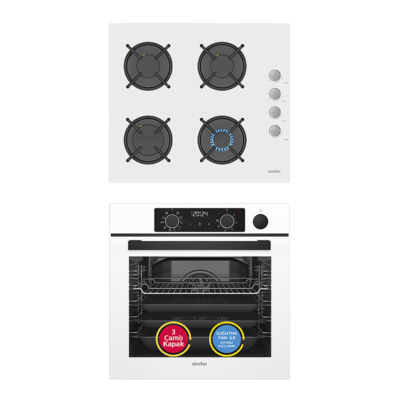 Simfer 0+10 Fonksiyon Steam Master Beyaz 2'li Ankastre Set (8245 Fırın + 3654 Ocak) - 1