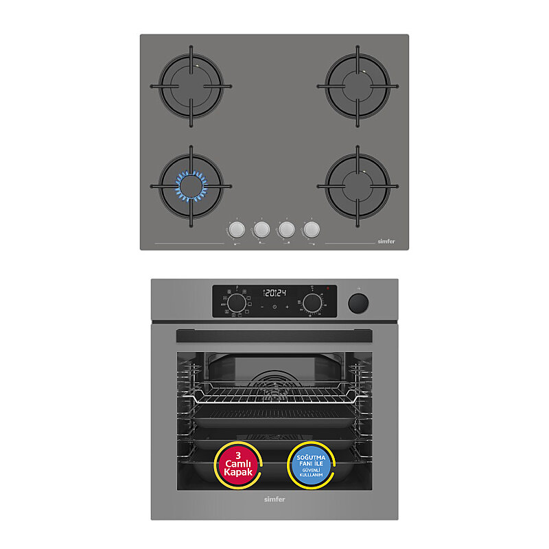 Simfer 0+10 Fonksiyon Steam Master Gri 2'li Ankastre Set (8246 Fırın + 3656 Ocak) - 1