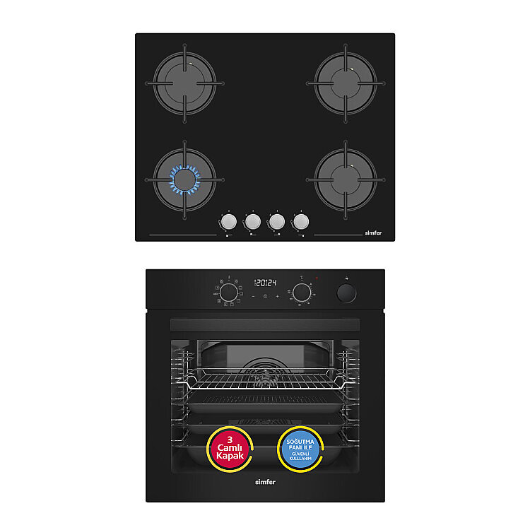 Simfer 11 Fonksiyon Steam Master Siyah 2'li Ankastre Set (8244 Fırın + 3653 Ocak) - Simfer