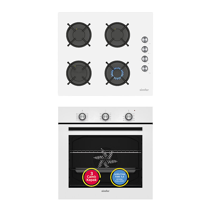 Simfer 0+8 Fonksiyon Trend Mekanik Beyaz Power Turbo 2'li Ankastre Set (8268 Fırın + 3048 Ocak) - 1
