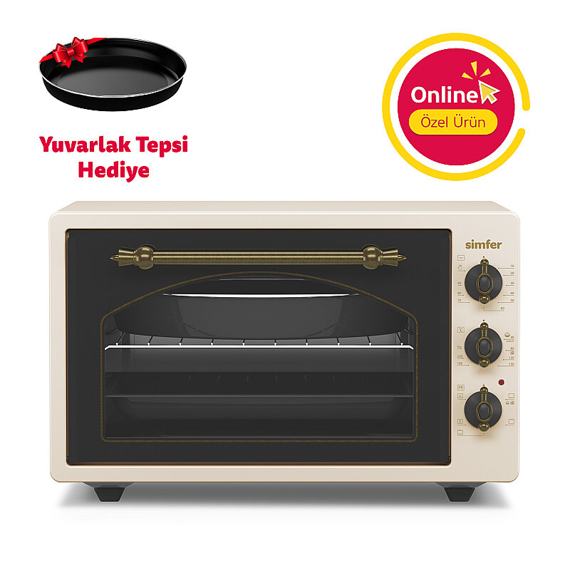 Simfer 4295 Retro Bej 42LT Turbo Fan Mini / Midi Fırın – 6 Fonksiyon, Yoğurt Yapma & Buz Çözme Özellikli - 1