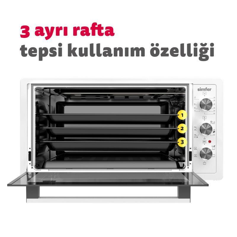 Simfer 4546 Beyaz 45 LT Turbo Fan Mini / Midi Fırın - 6 Fonksiyon, Yoğurt Yapma & Buz Çözme Özellikli - 9