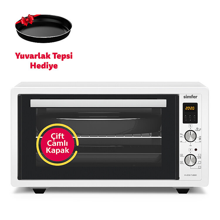 Simfer 4558 Beyaz 45 LT Turbo Fan Mini / Midi Fırın - 6 Fonksiyon, Dijital Ekran, Pop-Up Düğme,Yoğurt Yapma - SİMFER