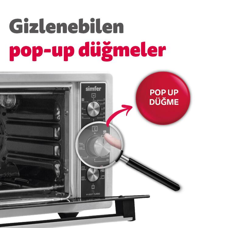 Simfer 4559 İnox 45 LT Turbo Fan Mini / Midi Fırın - 6 Fonksiyon, Dijital Ekran, Pop-Up Düğme,Yoğurt Yapma - 5