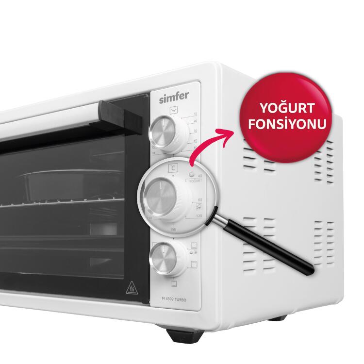 Simfer 4559 İnox 45 LT Turbo Fan Mini / Midi Fırın - 6 Fonksiyon, Dijital Ekran, Pop-Up Düğme,Yoğurt Yapma - 7