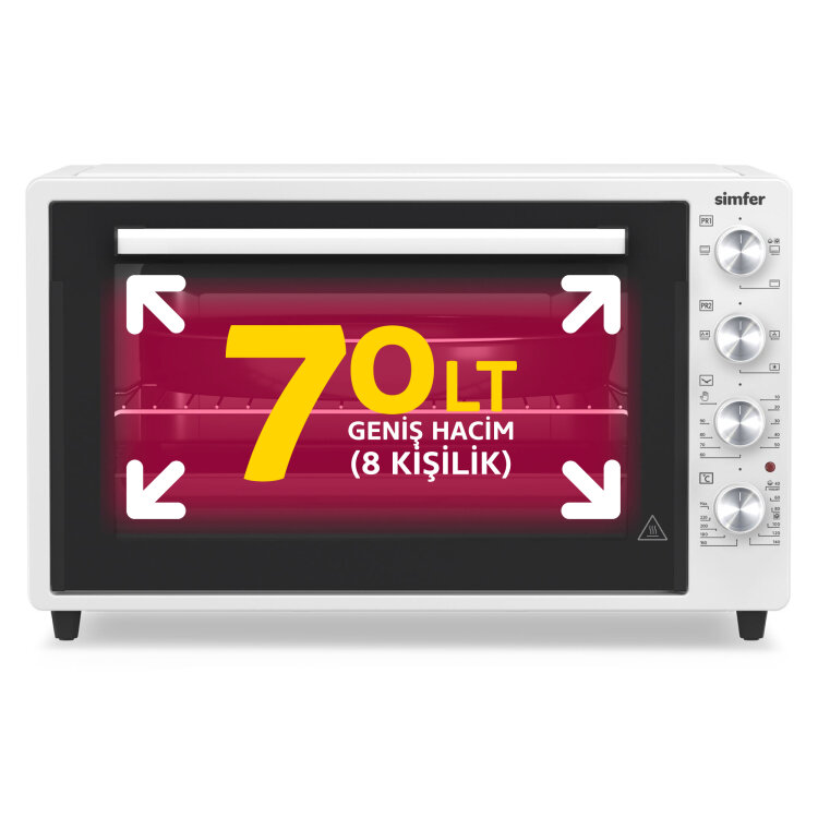 Simfer 7033 İnox Gri 70 LT Turbo Fan Mini / Midi Fırın - Multi Fonksiyon, Yoğurt Yapma, Buz Çözme & Çift Cam - 2