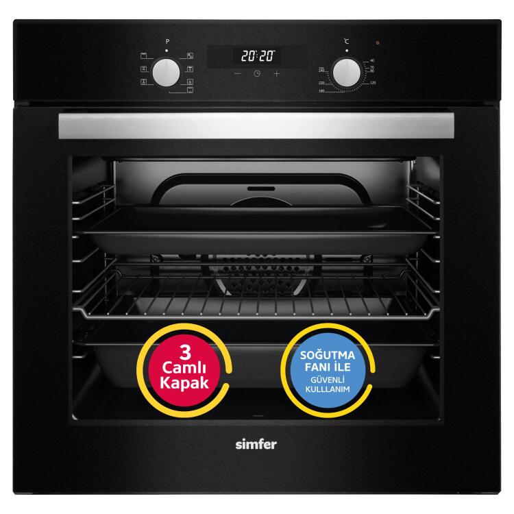 Simfer 7327 8 Fonksiyon Ankastre Siyah Cam Fırın 8 Fonksiyon Power Turbo Dijital - SİMFER