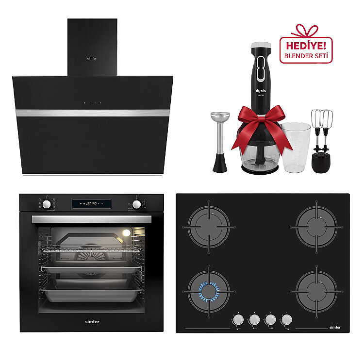 Simfer 0+7 Fonksiyon Siyah Multi Turbo Dijital 3'lü Ankastre Set (7381 Fırın + 3653 Ocak + 8611 Davlumbaz) - Simfer
