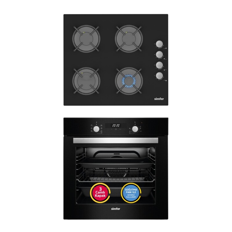 Simfer 8 Fonksiyon Power Turbo Siyah 2'li Ankastre Set (7327 Fırın + 3500 Ocak) - 1