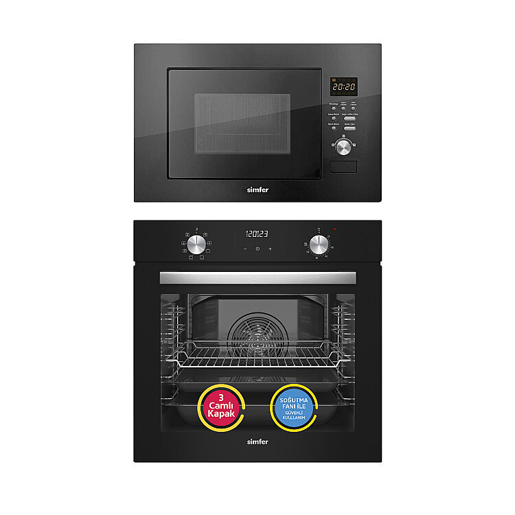 Simfer 8208 0+8 Fonk. QS Siyah Cam Ankastre Fırın Turbo Dijital + 2320 Siyah 23 LT Mikrodalga Fırın - SİMFER