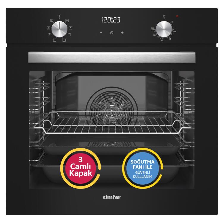 Simfer 8208 9 Fonksiyon QS Siyah Cam Ankastre Fırın Power Turbo Dijital - SİMFER
