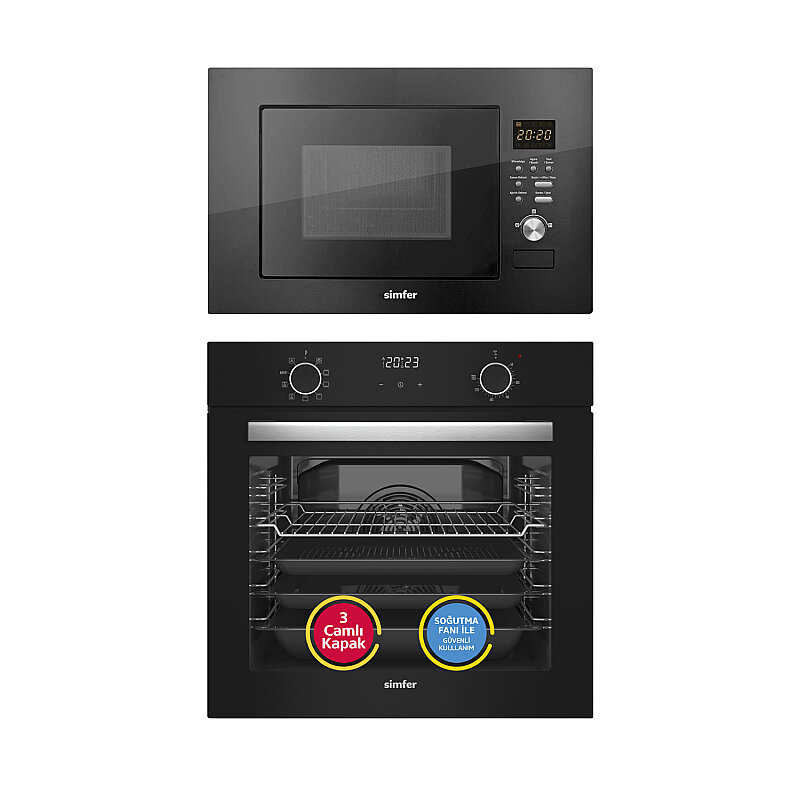 Simfer 8215 0+9 Fonk. Airfry Siyah Cam Ankastre Fırın Dijital + 2320 Siyah 23 LT Mikrodalga Fırın - 1