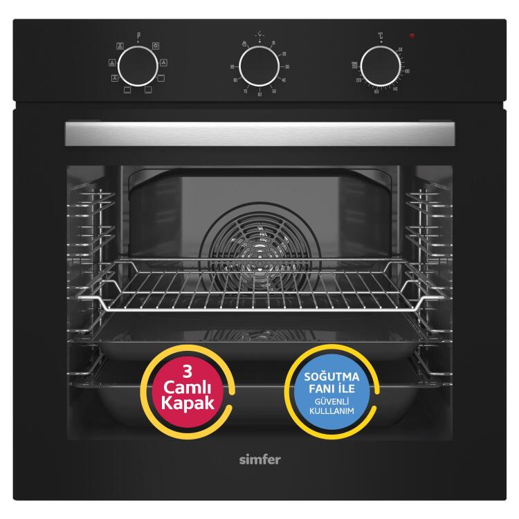 Simfer 8220 0+8 Fonksiyon QS Siyah Cam Ankastre Fırın Power Turbo Pop-up - SİMFER