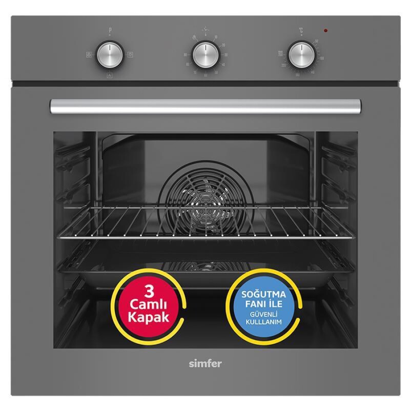 Simfer 8224 0+3 Fonksiyon Mekanik Gri, Power Turbo Cam Ankastre Fırın - 1