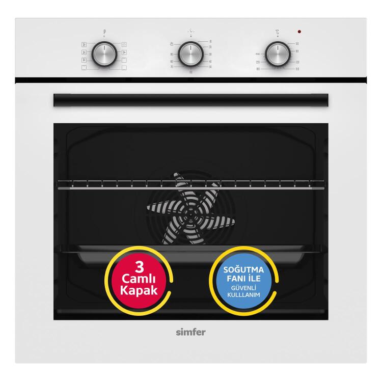 Simfer 8268 0+8 Fonksiyon 73 LT Mekanik Beyaz Turbo Özellikli 3 Camlı Ankastre Fırın - SİMFER